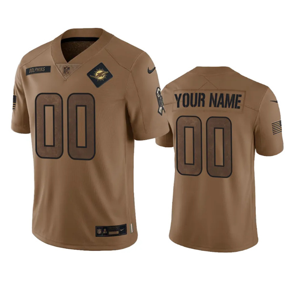 Mens Miami Dolphins Active Player Custom 2023 Brown Salute To Setvice Limited Football Stitched Jersey->customized nfl jersey->Custom Jersey